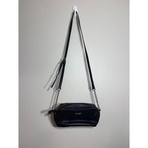 Nine West Black Faux Leather Crossbody Bag With Gold Chain Strap